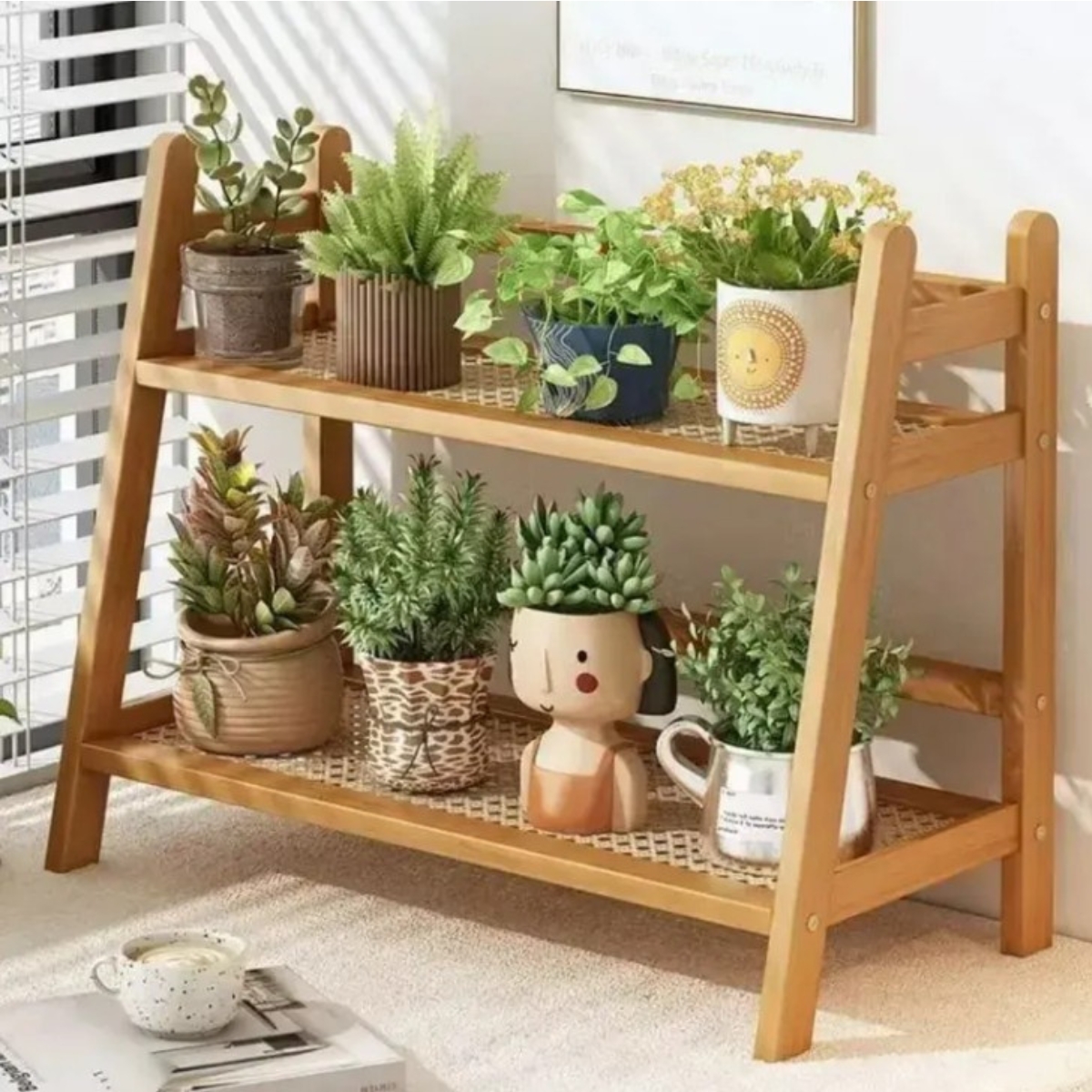 ORGANIZADOR DE 2 NIVELES DE BAMBÚ REPISA CON REJILLA - 6