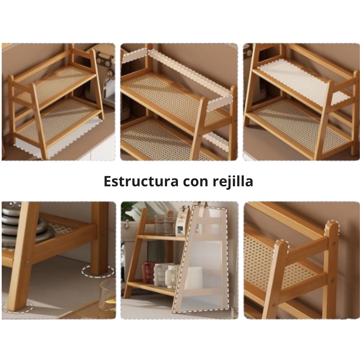 ORGANIZADOR DE 2 NIVELES DE BAMBÚ REPISA CON REJILLA - 8