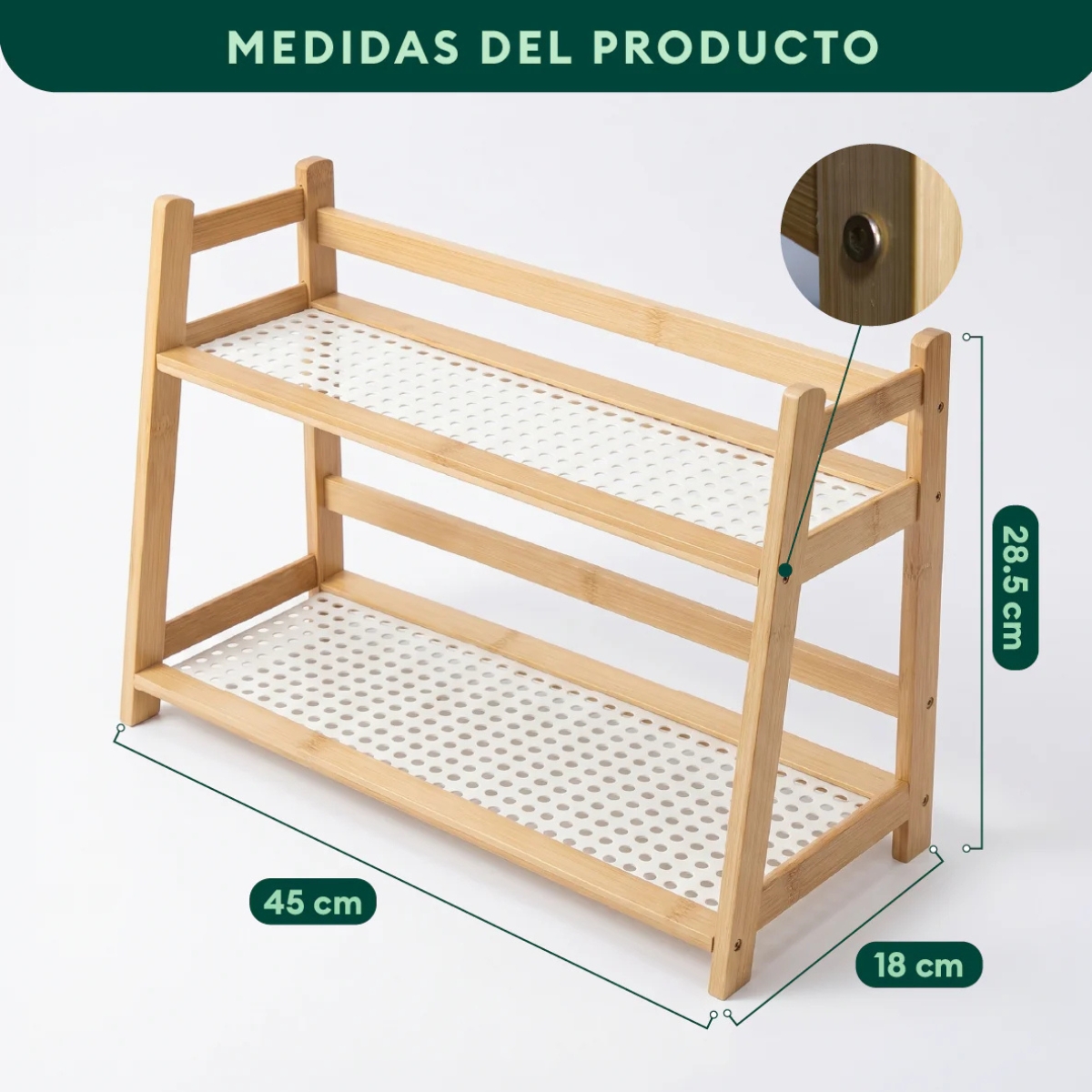 ORGANIZADOR DE 2 NIVELES DE BAMBÚ REPISA CON REJILLA - 9
