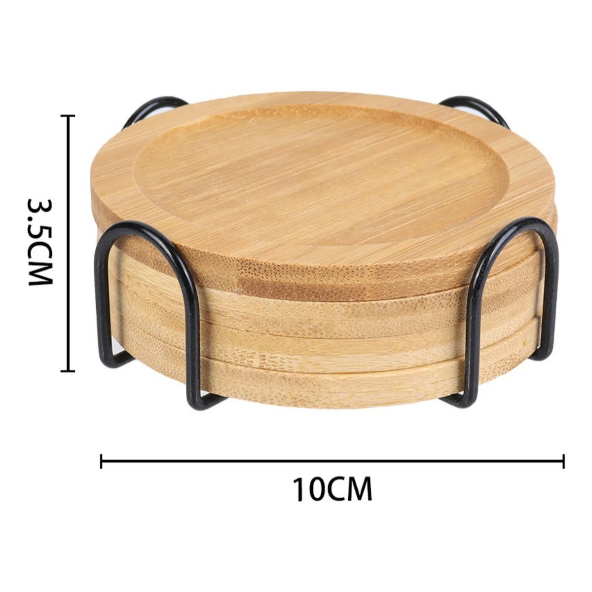 SET DE 4 POSAVASOS DE BAMBÚ CON SOPORTE MODELO REDONDO - 8