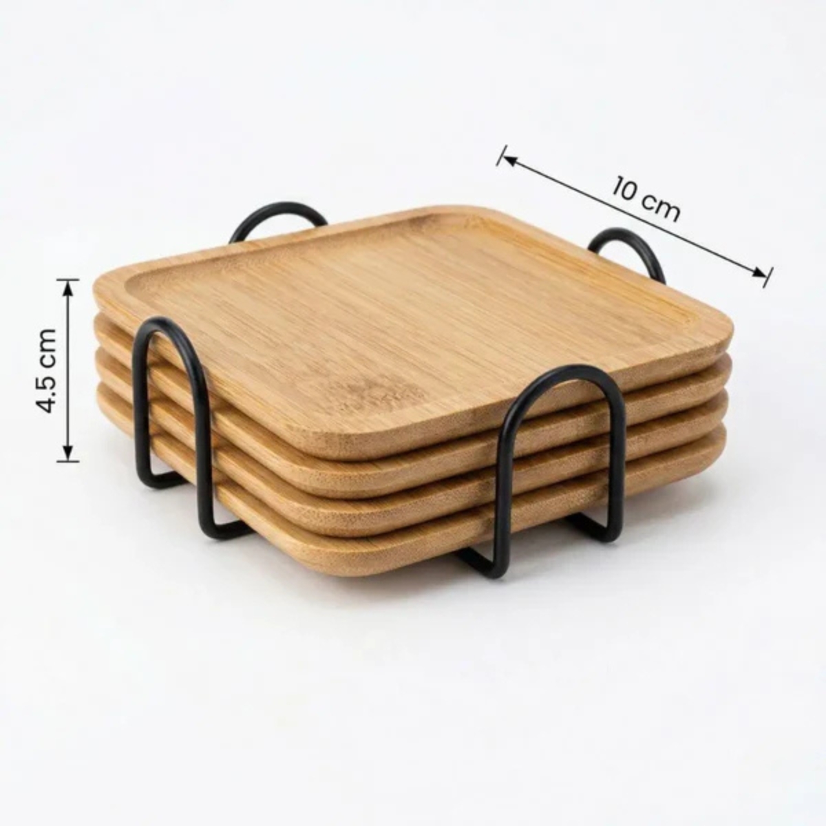 SET DE 4 POSAVASOS CUADRADOS DE BAMBÚ CON SOPORTE - 4