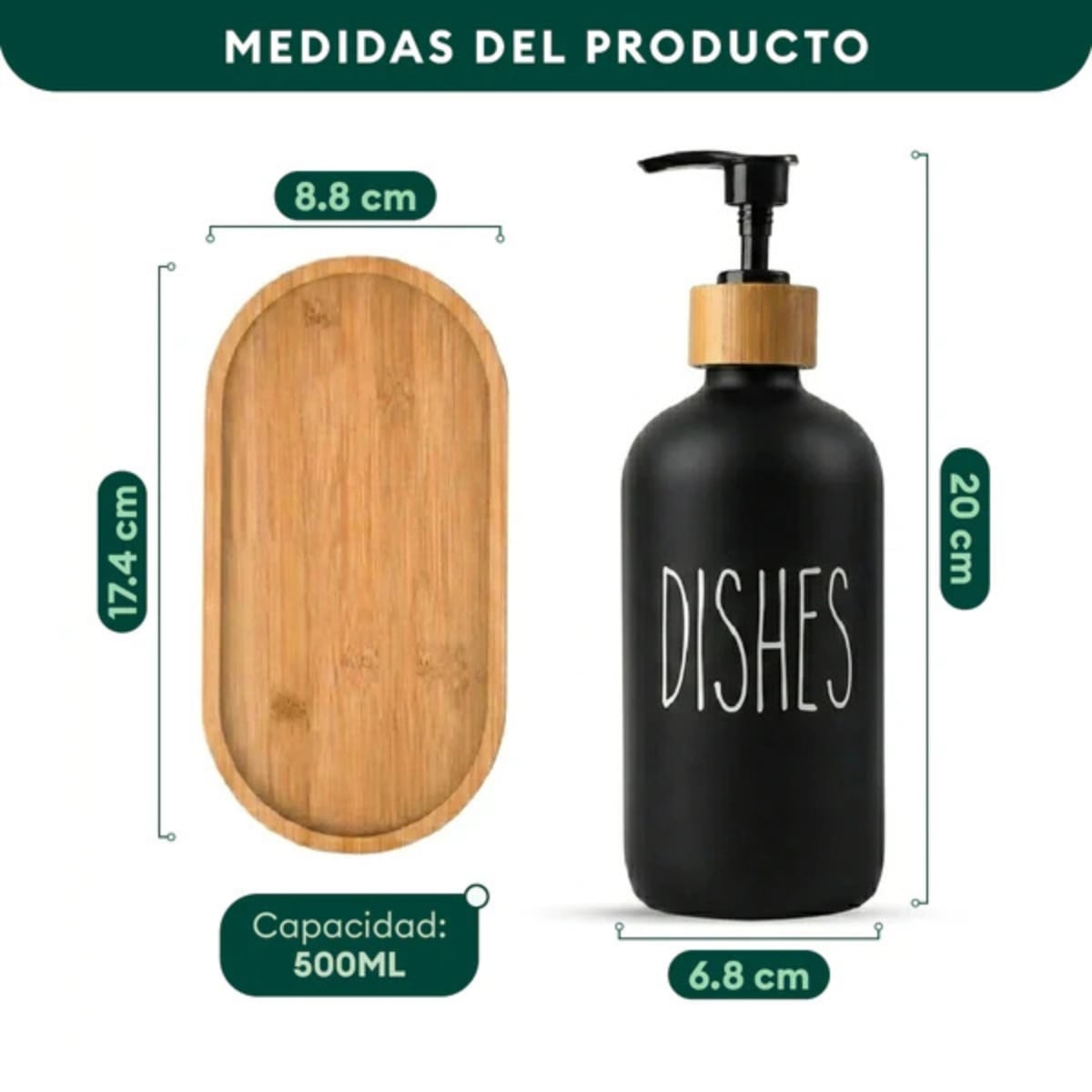 SET DISPENSADOR DOBLE DE VIDRIO CON BASE DE BAMBÚ NÓRDICO - 5