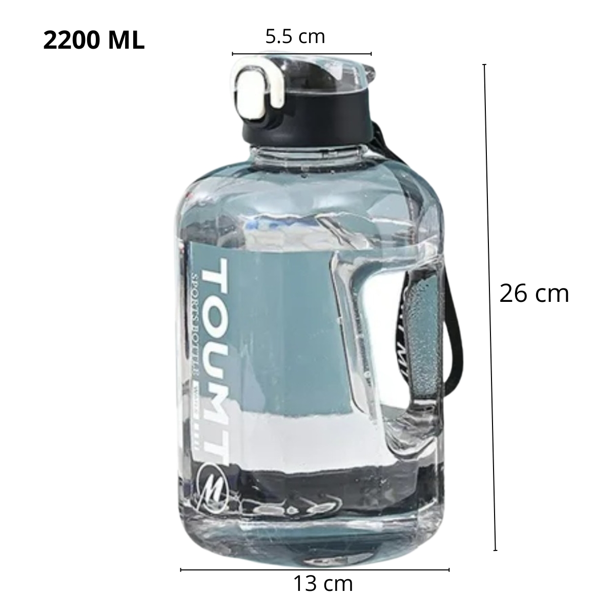 TOMATODO DEPORTIVO 2200 ML MODELO TOUMT NEGRO - 7
