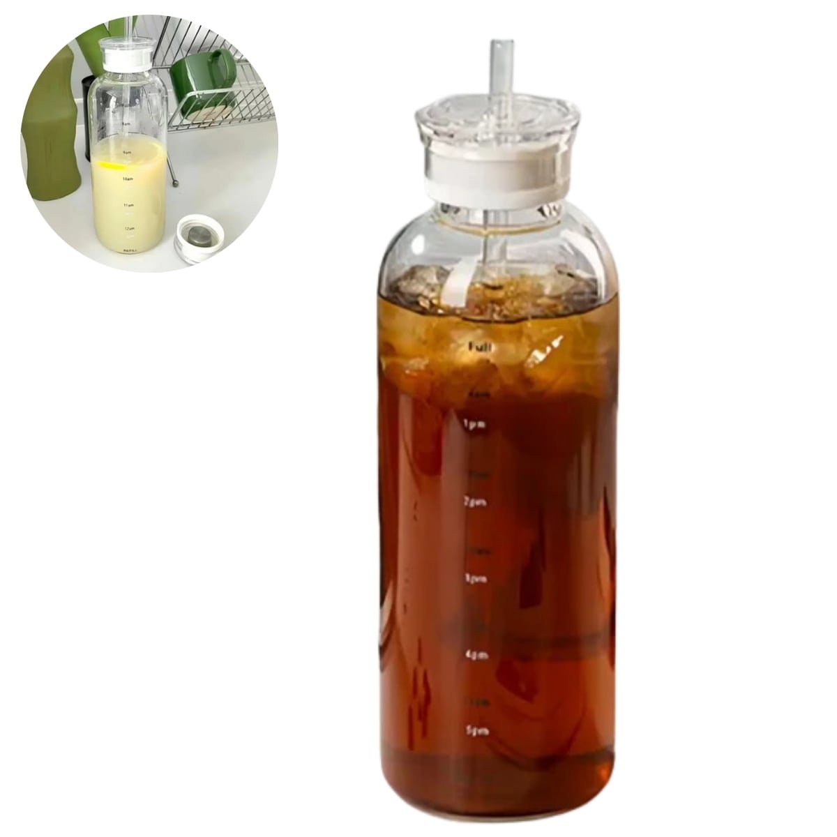 BOTELLA DE VIDRIO 800 ML CON SORBETE Y TAPAS INTERCAMBIABLES - 1