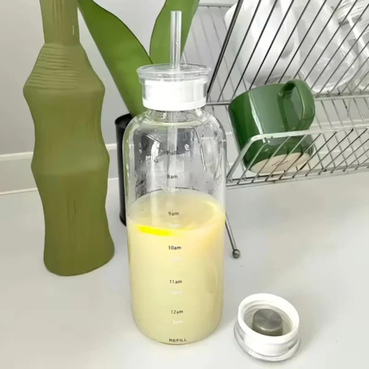 BOTELLA DE VIDRIO 800 ML CON SORBETE Y TAPAS INTERCAMBIABLES - 2