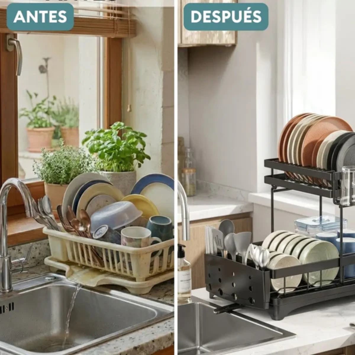 ESCURRIDOR DE PLATOS DE 2 NIVELES CON DRENAJE GIRATORIO CORY - 4