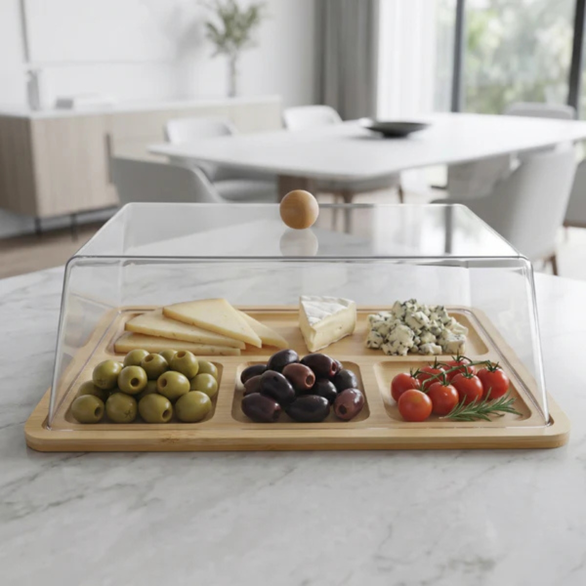 PORTA QUESOS DE BAMBÚ CON TAPA ACRÍLICA RECTANGULAR - 2