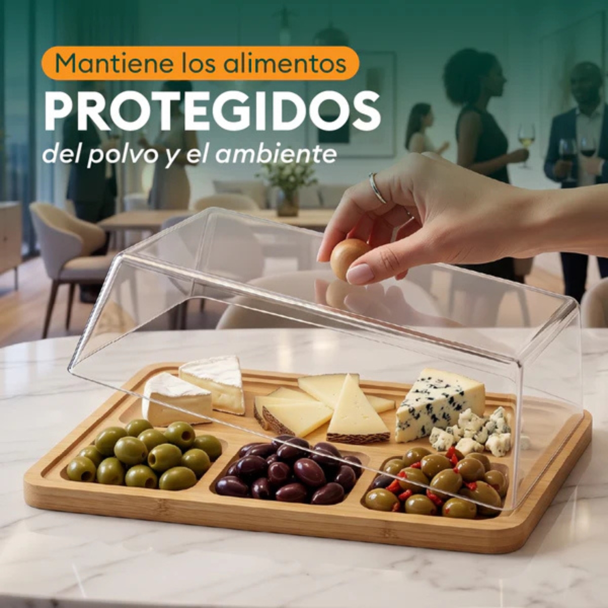 PORTA QUESOS DE BAMBÚ CON TAPA ACRÍLICA RECTANGULAR - 3