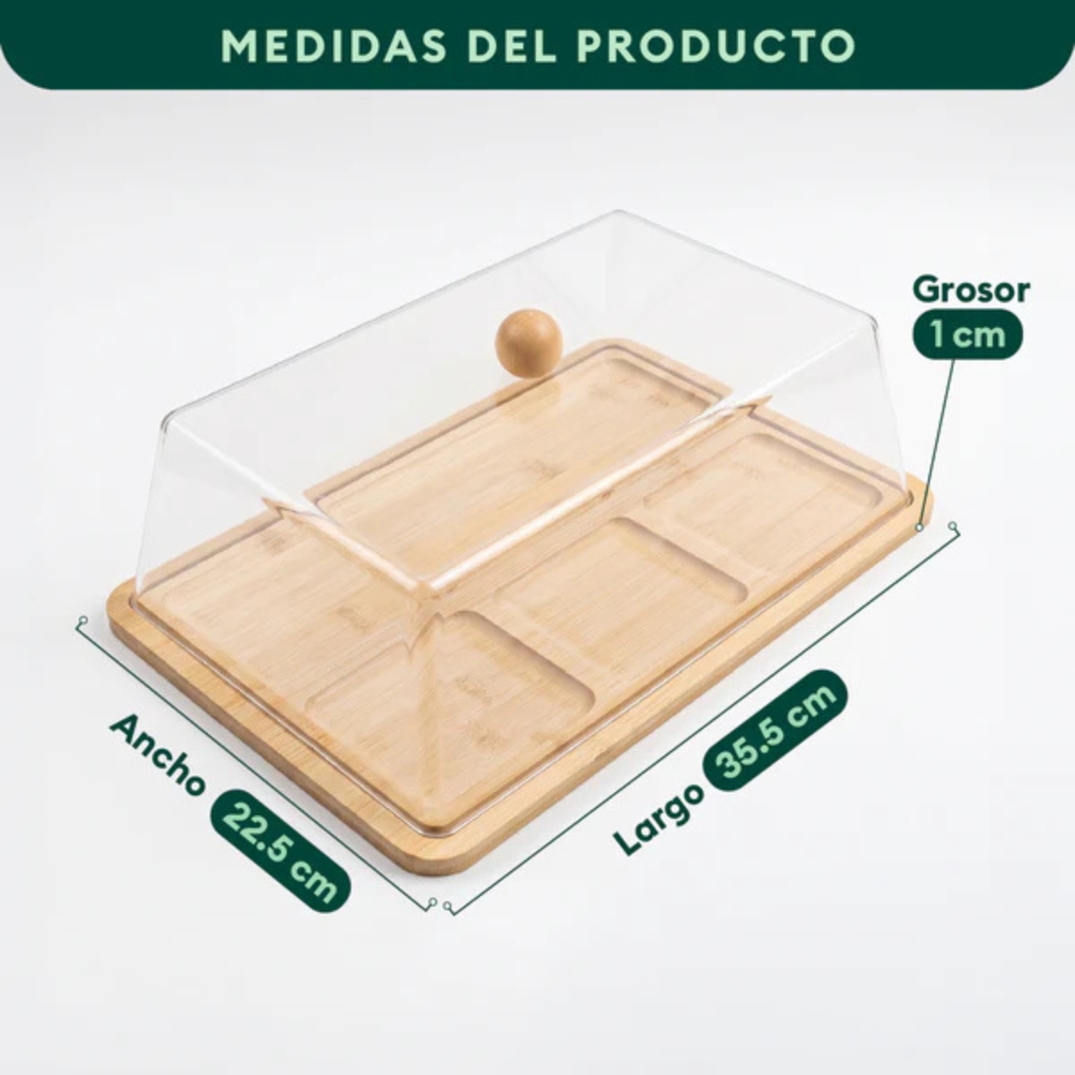 PORTA QUESOS DE BAMBÚ CON TAPA ACRÍLICA RECTANGULAR - 5