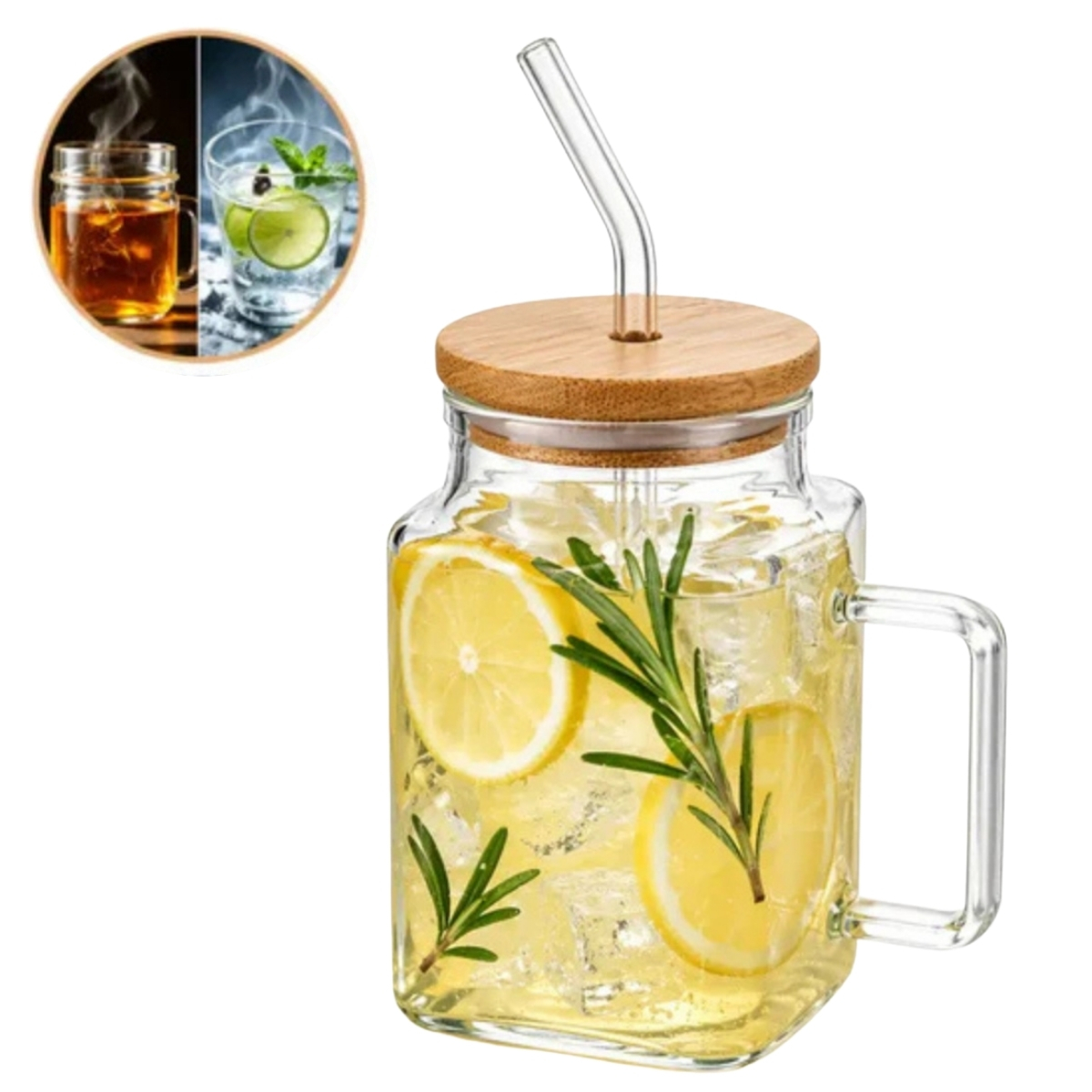 TAZA CUADRADA DE BOROSILICATO CON TAPA DE BAMBÚ - 1