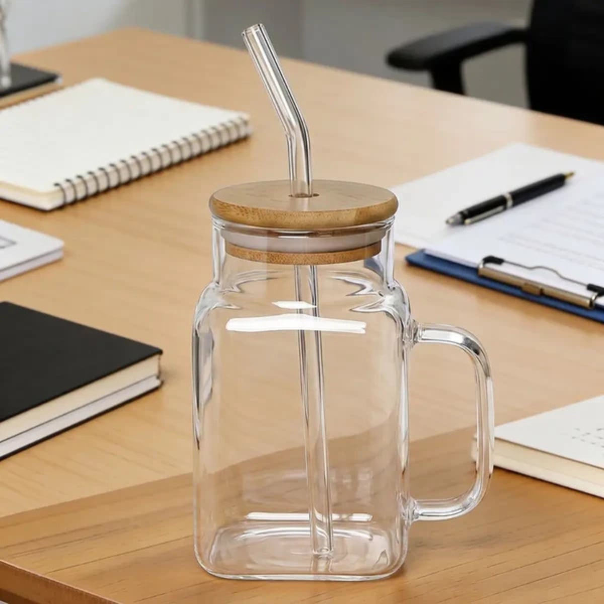 TAZA CUADRADA DE BOROSILICATO CON TAPA DE BAMBÚ - 2