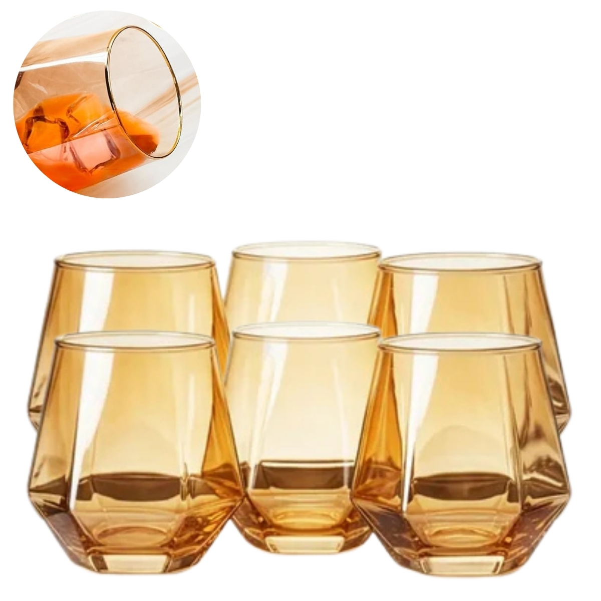 SET DE 6 VASOS DIAMOND DE VIDRIO 330 ML ÁMBAR - 1