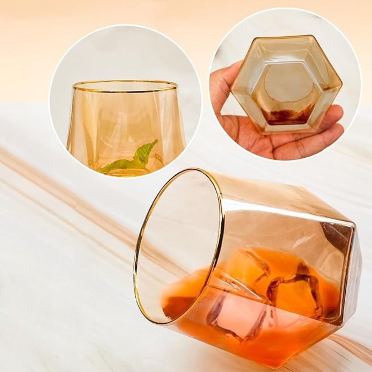 SET DE 6 VASOS DIAMOND DE VIDRIO 330 ML ÁMBAR - 5