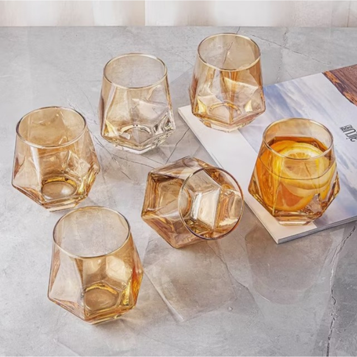 SET DE 6 VASOS DIAMOND DE VIDRIO 330 ML ÁMBAR - 6