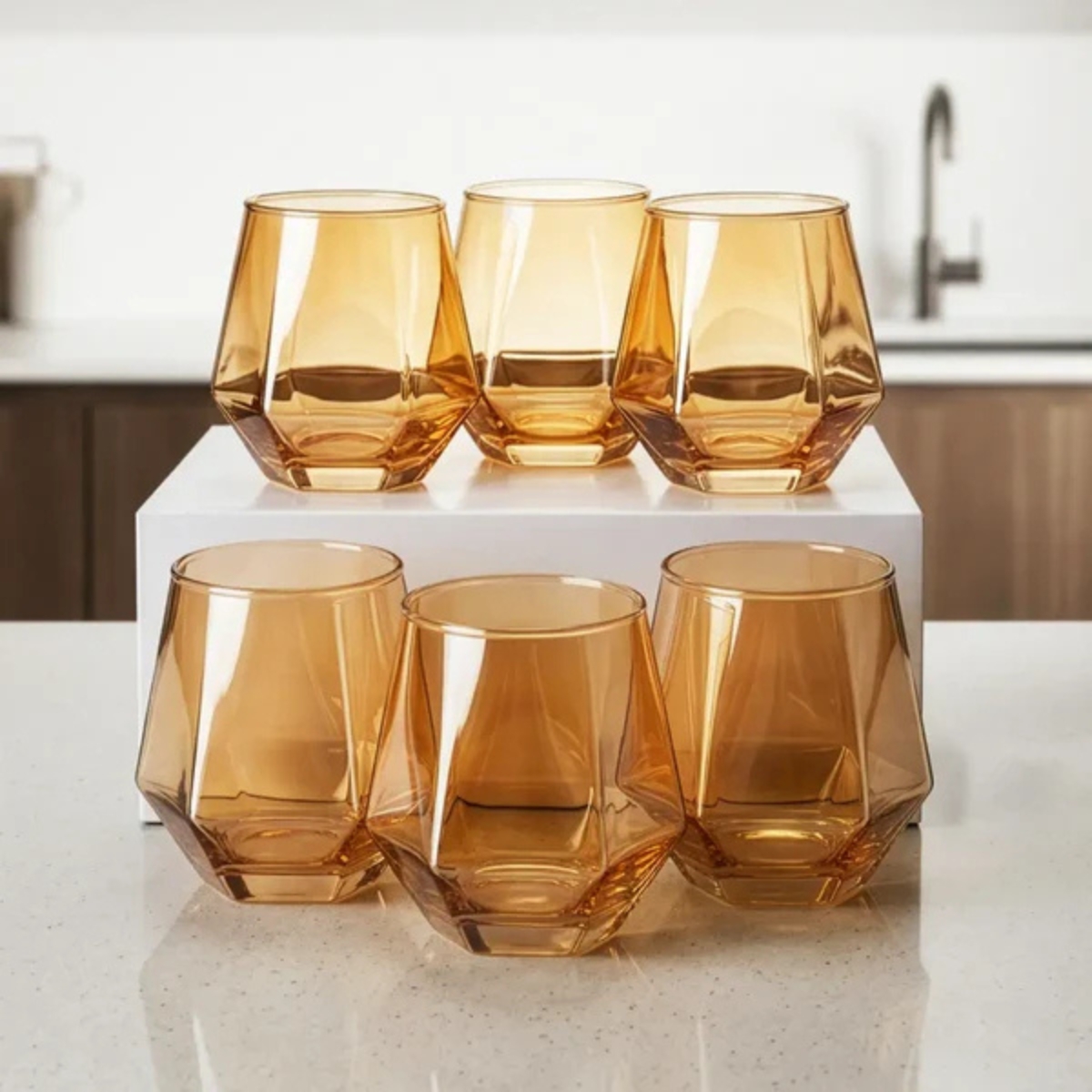 SET DE 6 VASOS DIAMOND DE VIDRIO 330 ML ÁMBAR - 7