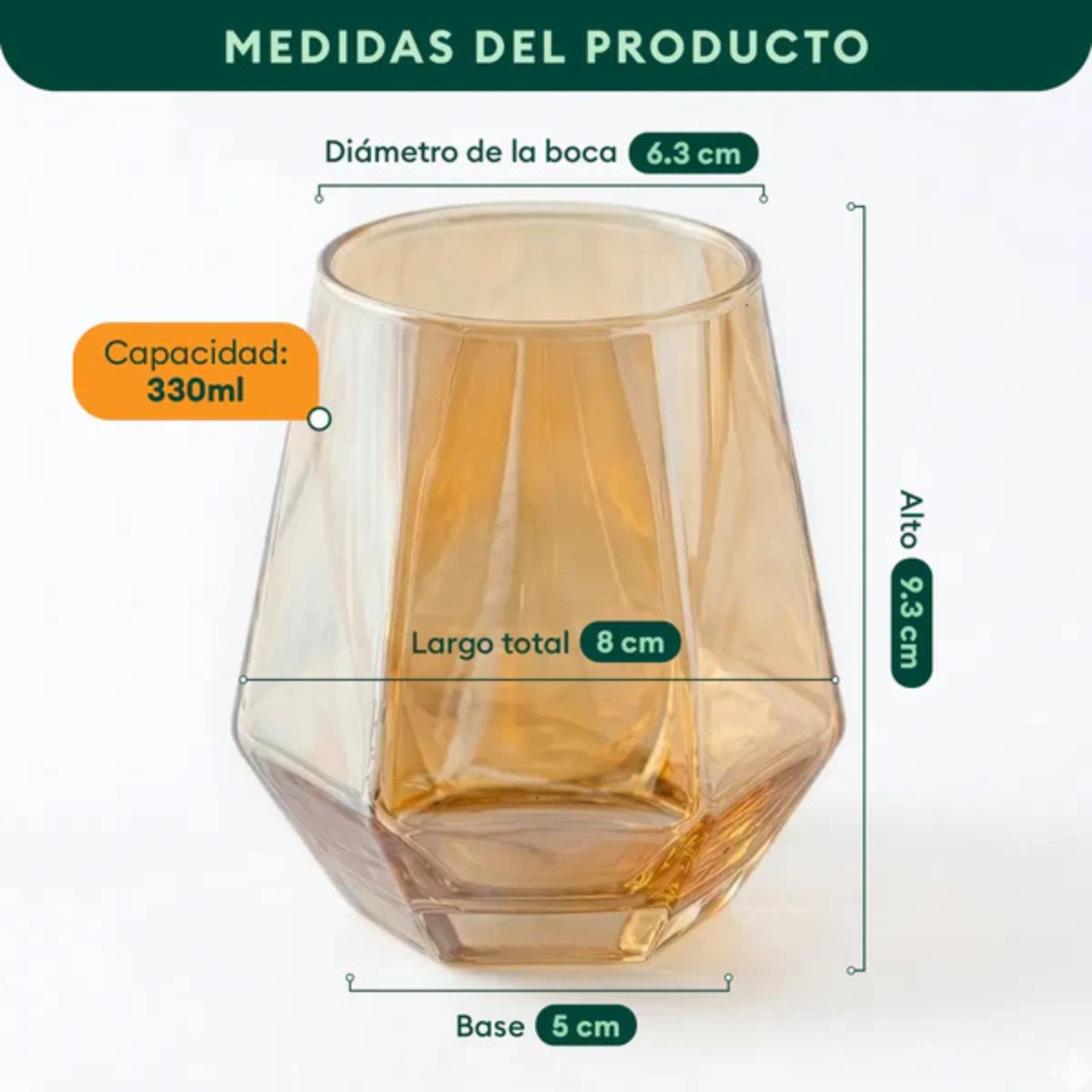 SET DE 6 VASOS DIAMOND DE VIDRIO 330 ML ÁMBAR - 8