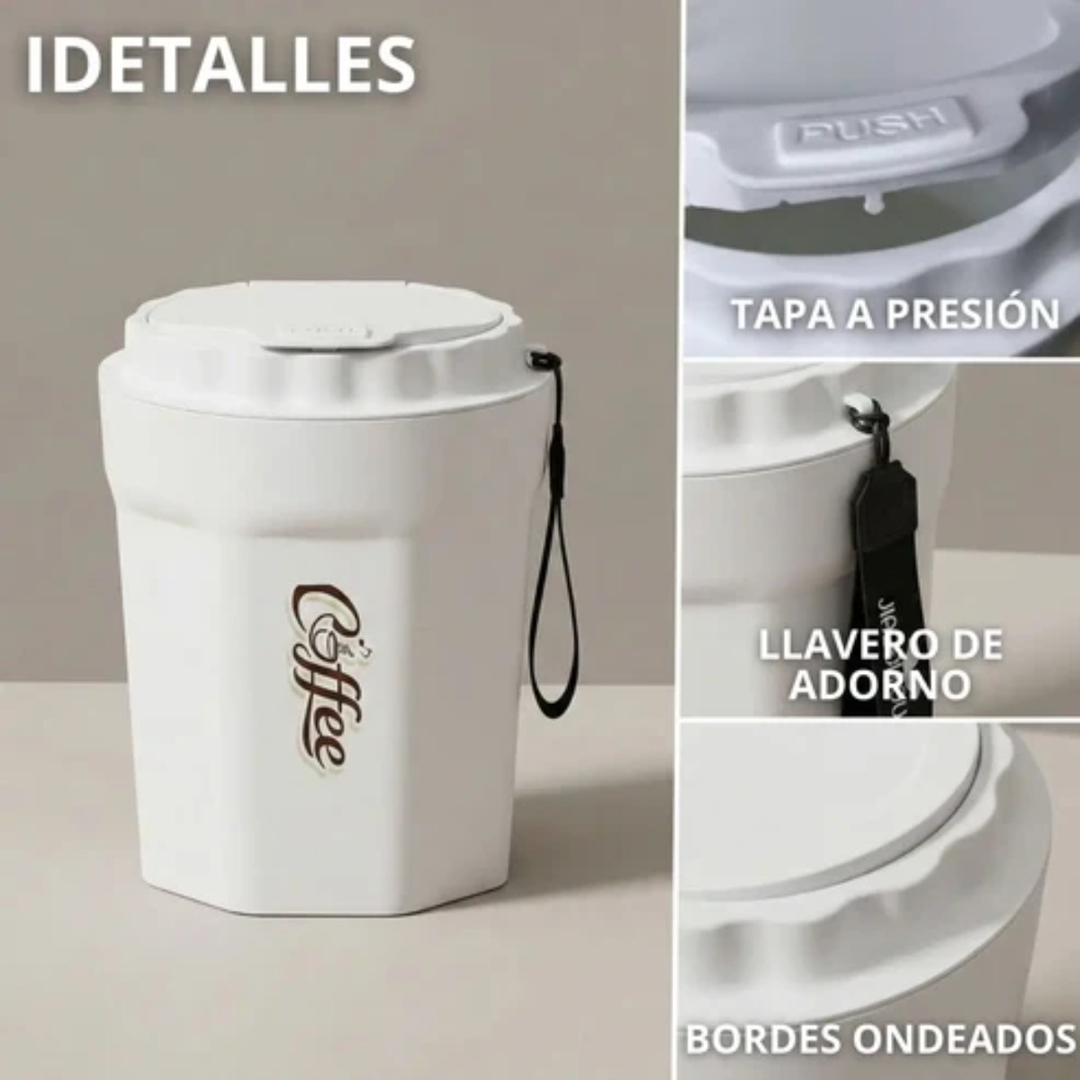 TACHO DE BASURA CON TAPA A PRESIÓN 10L COFFE - 5
