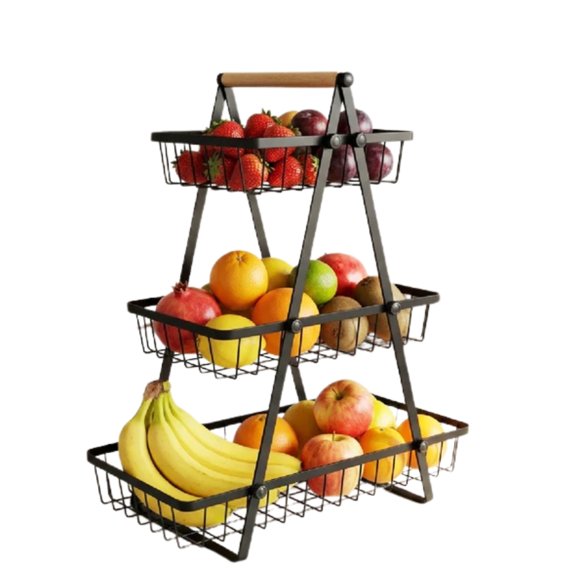FRUTERO ESCALERA DE 3 NIVELES DE METAL NEGRO - 1
