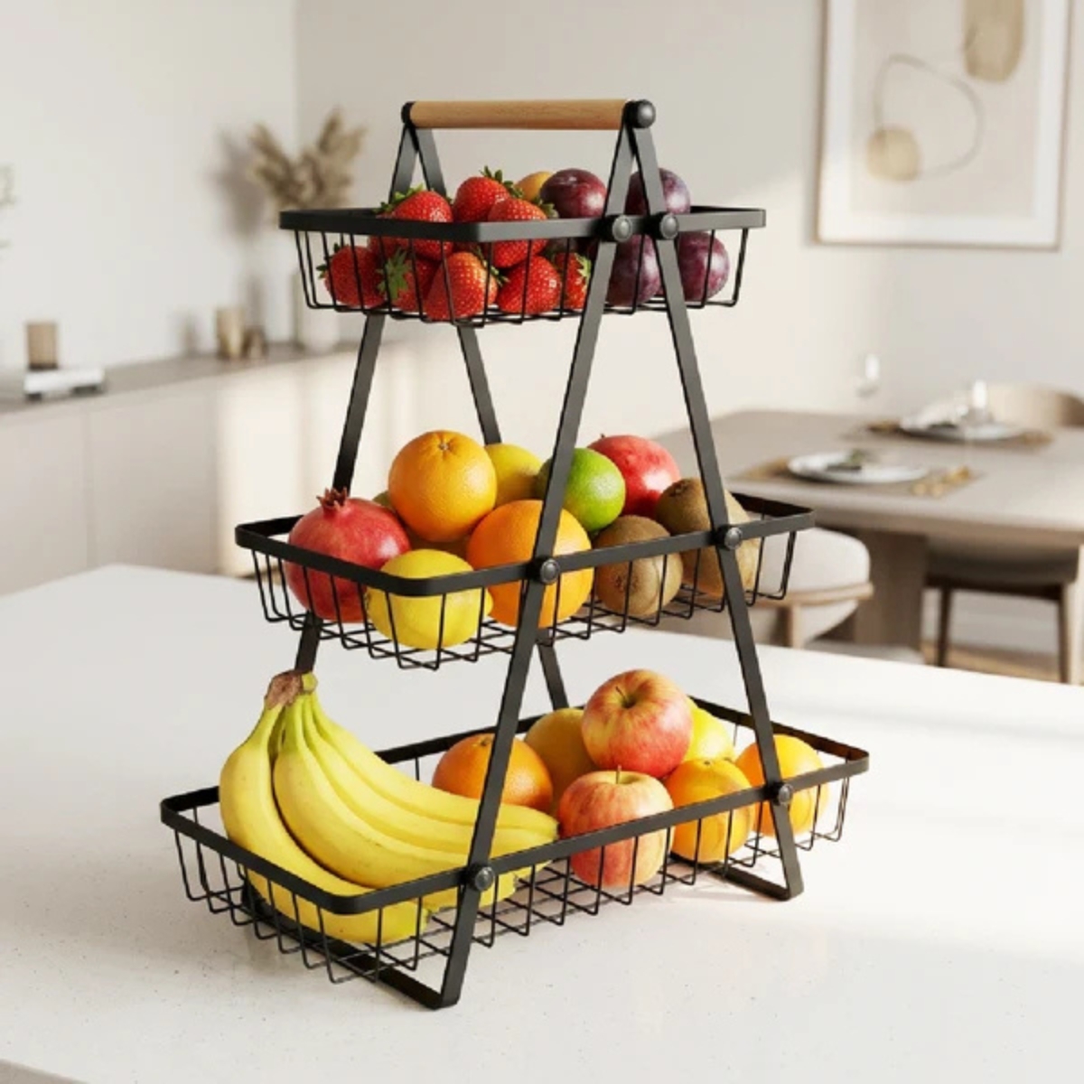 FRUTERO ESCALERA DE 3 NIVELES DE METAL NEGRO - 3