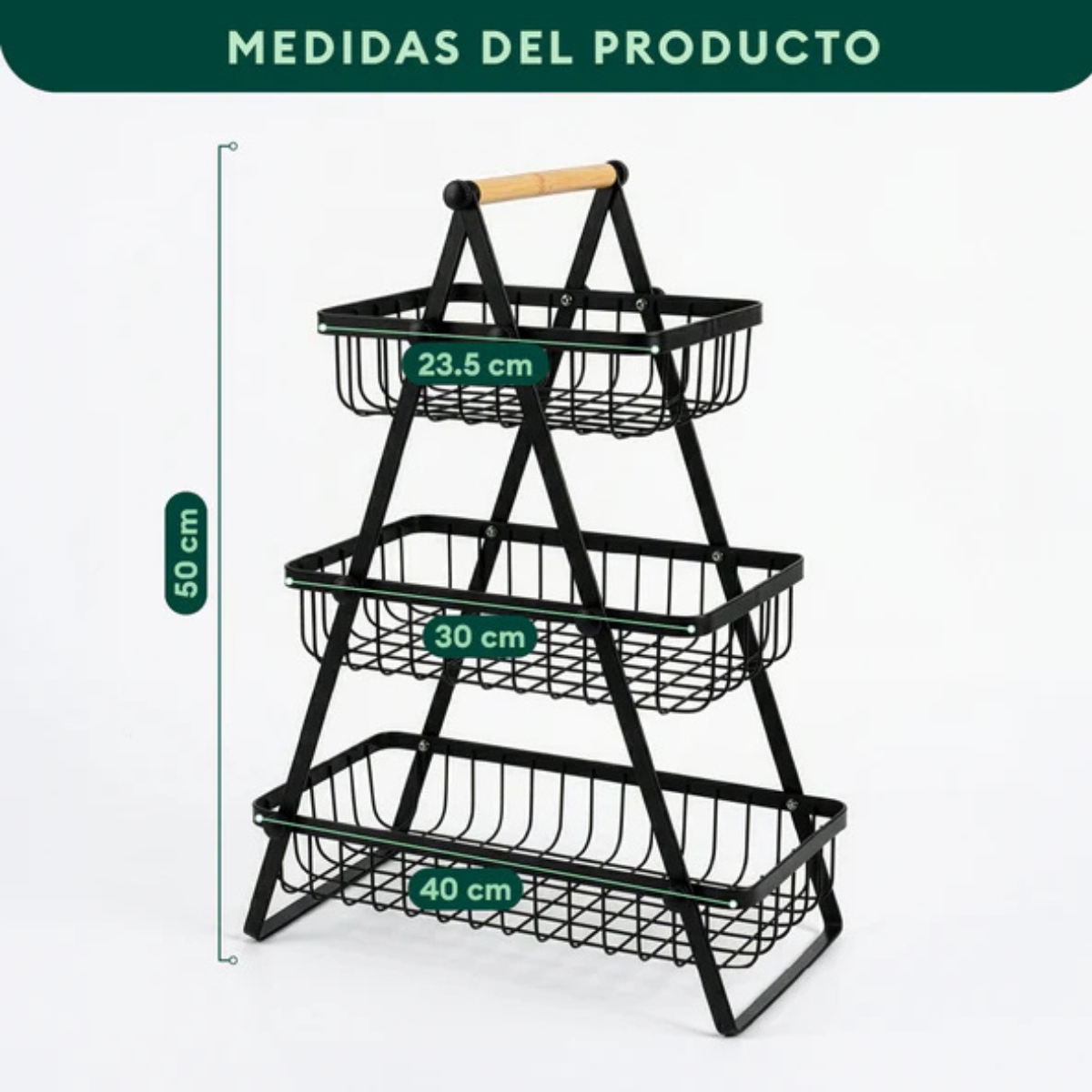 FRUTERO ESCALERA DE 3 NIVELES DE METAL NEGRO - 6