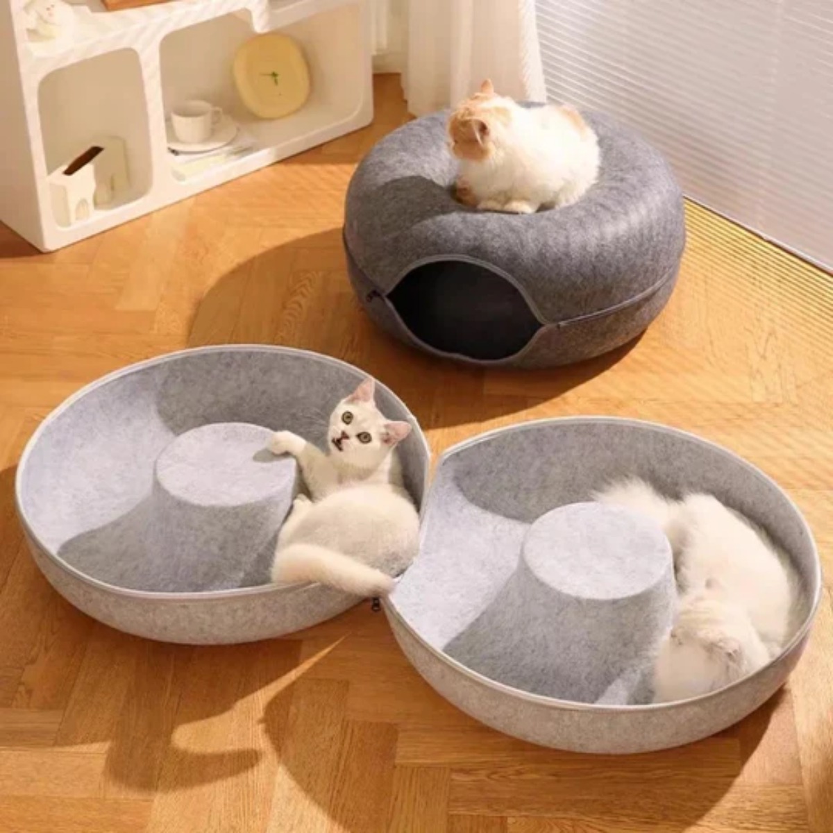 CAMA PARA GATO TIPO TÚNEL DESARMABLE GRIS - 3
