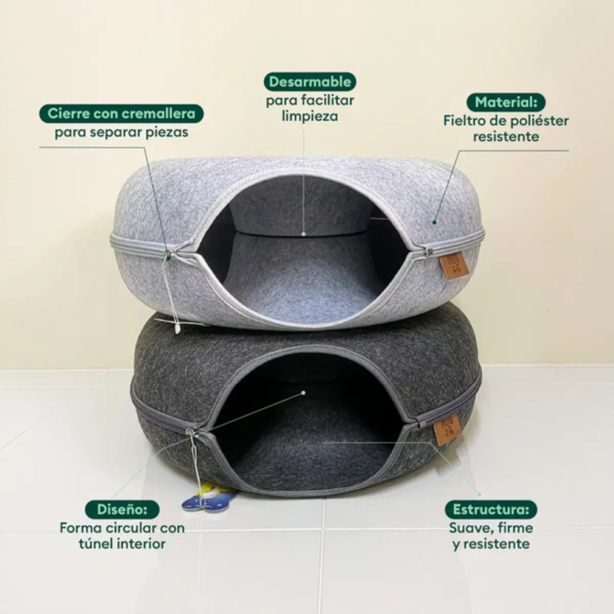 CAMA PARA GATO TIPO TÚNEL DESARMABLE GRIS - 4