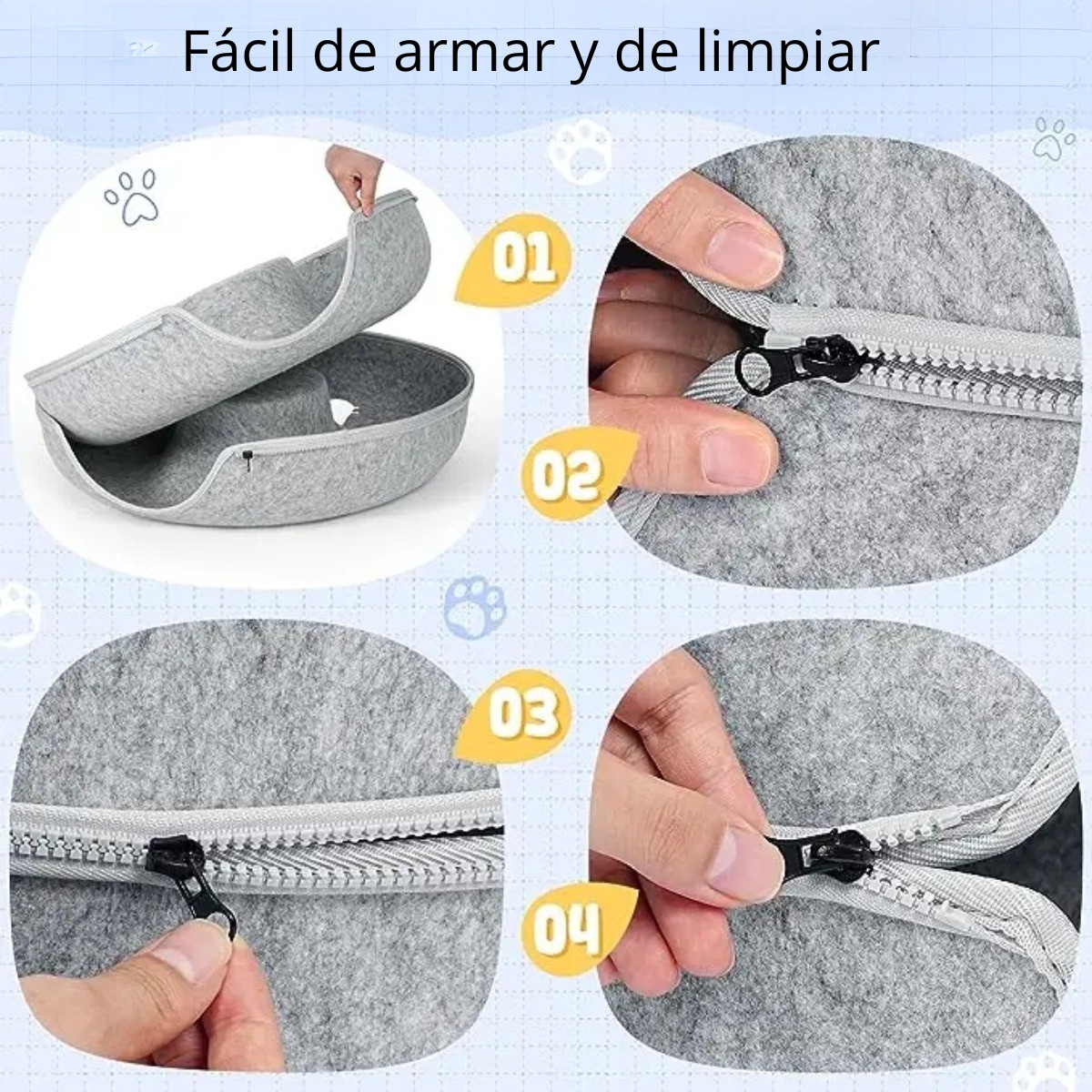 CAMA PARA GATO TIPO TÚNEL DESARMABLE GRIS - 6
