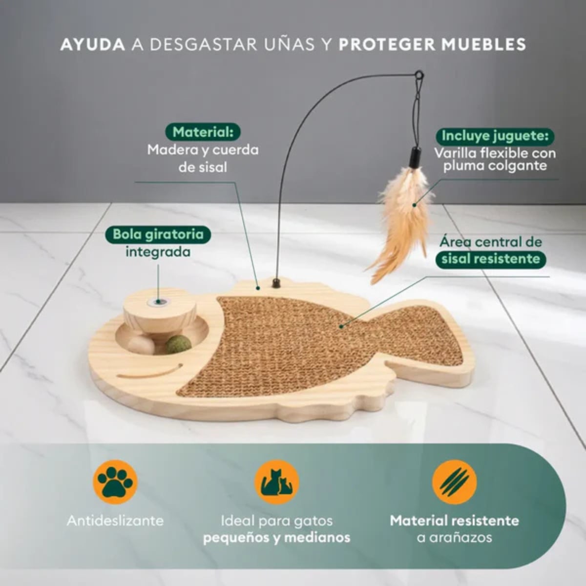 RASCADOR PARA GATO CON JUGUETE COLGANTE - 4