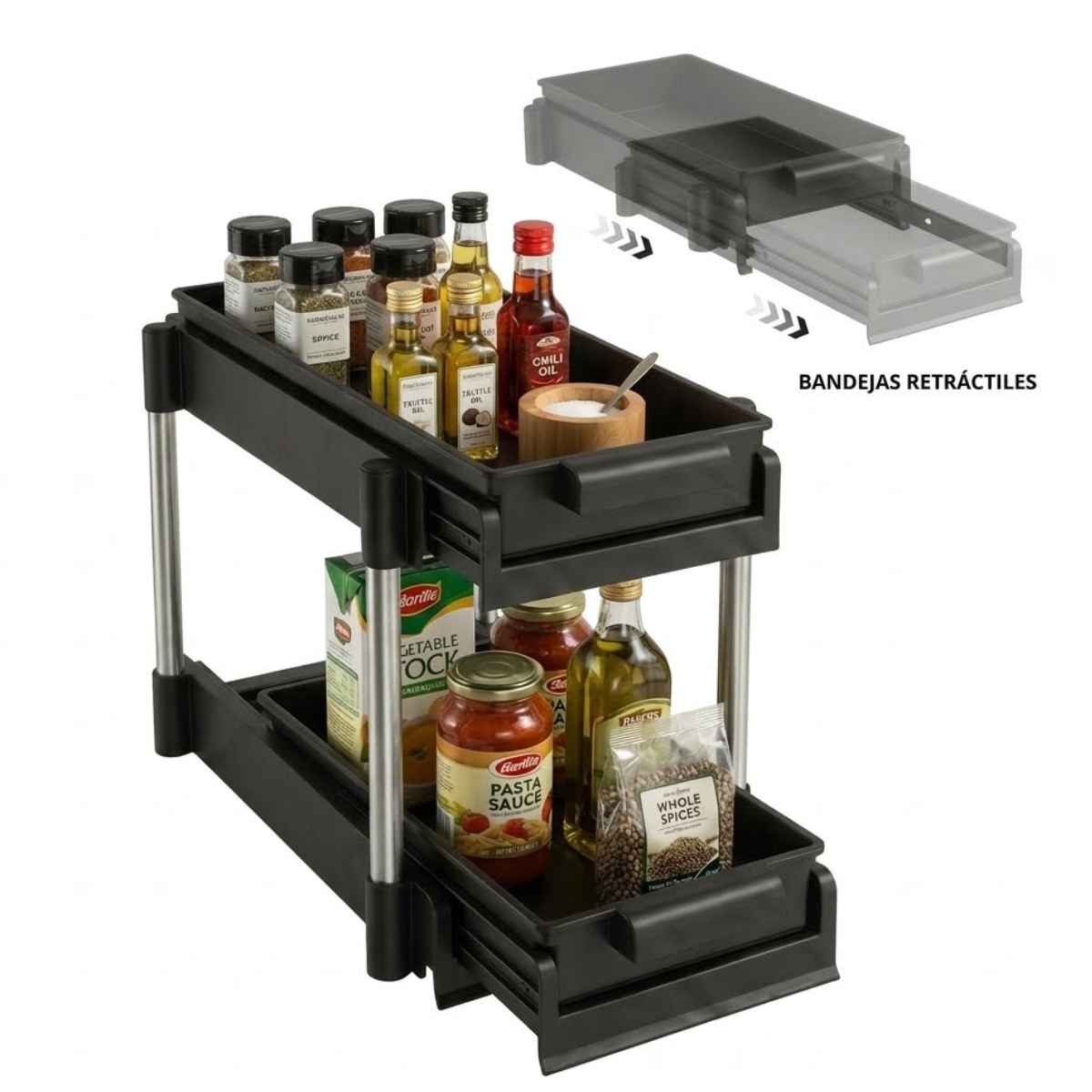 ORGANIZADOR MULTIUSO DE 2 NIVELES CORREDIZO NEGRO - 1