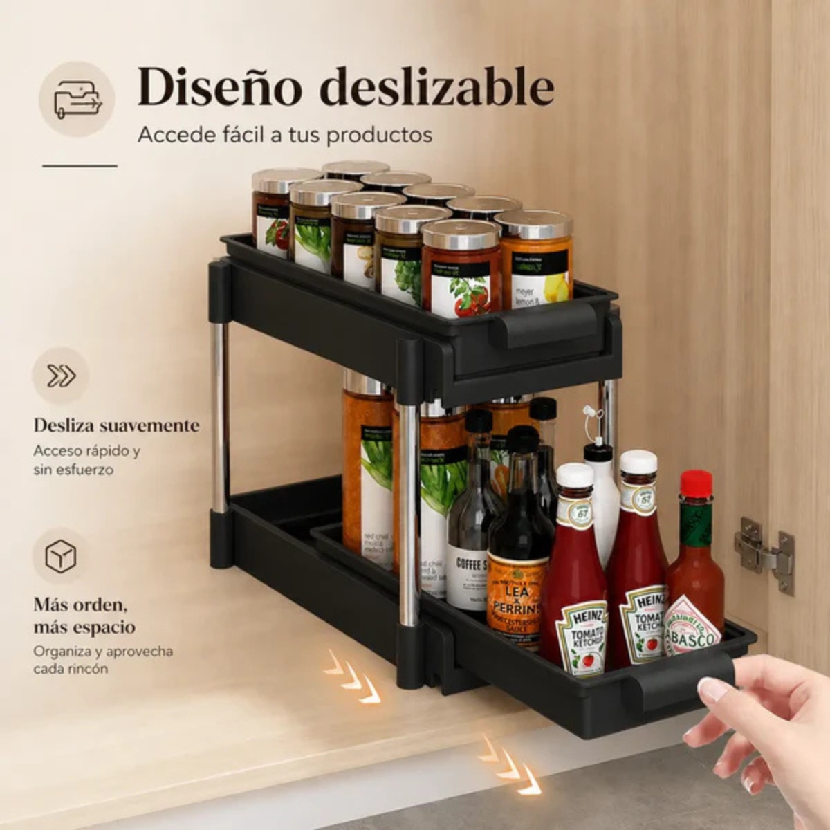 ORGANIZADOR MULTIUSO DE 2 NIVELES CORREDIZO NEGRO - 3