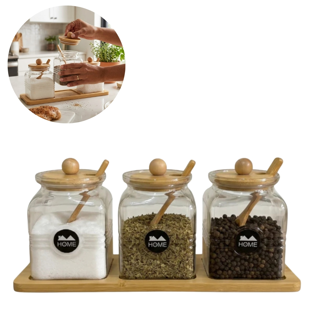 SET DE 3 CONDIMENTEROS CON BASE TERRANOVA - 1