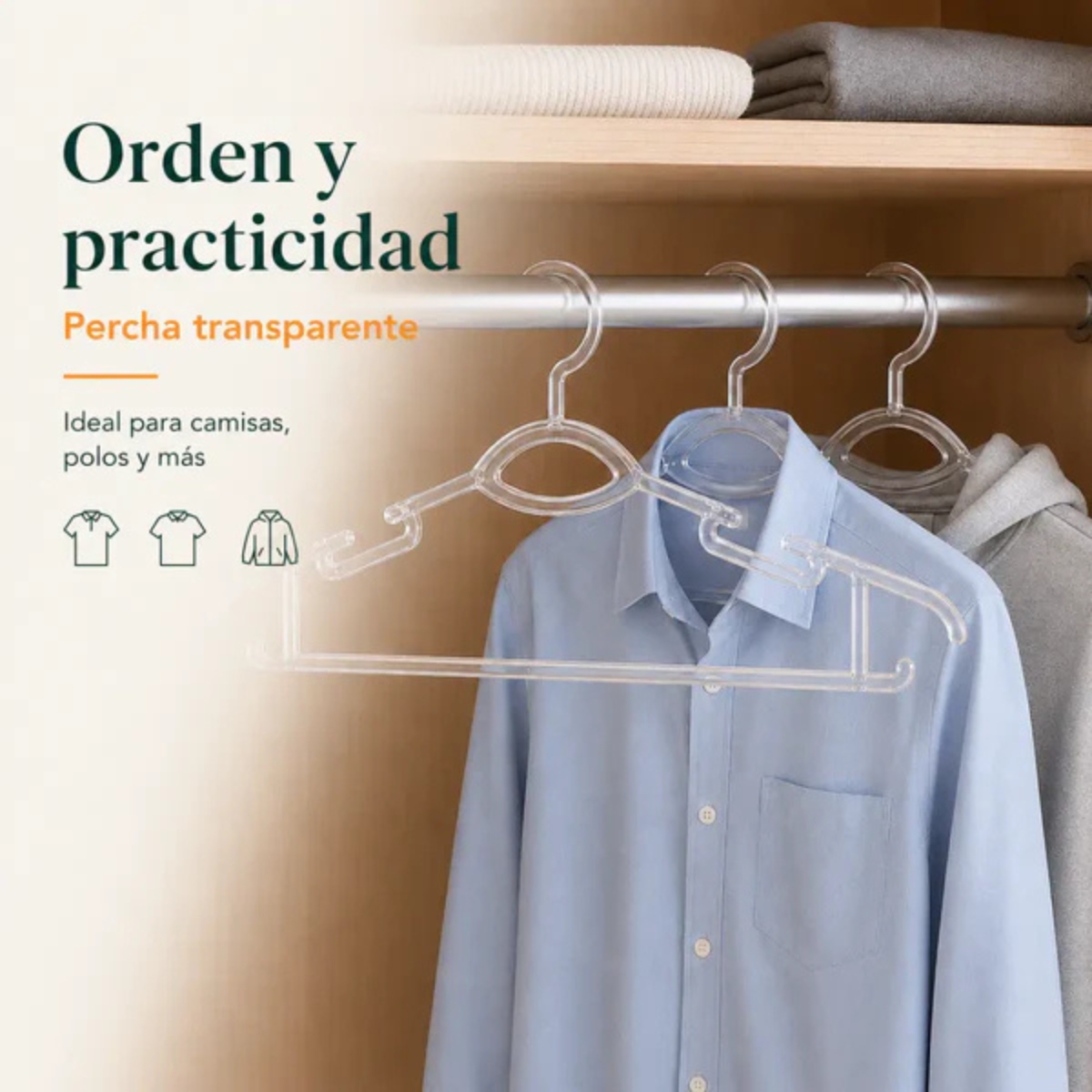 SET DE 5 COLGADORES DE ROPA TRANSPARENTES HANGER - 4