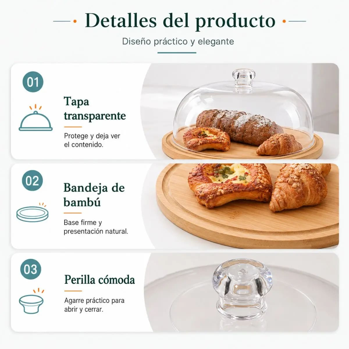 PORTA TORTA CON BASE DE BAMBÚ REDONDO MYAZ - 4
