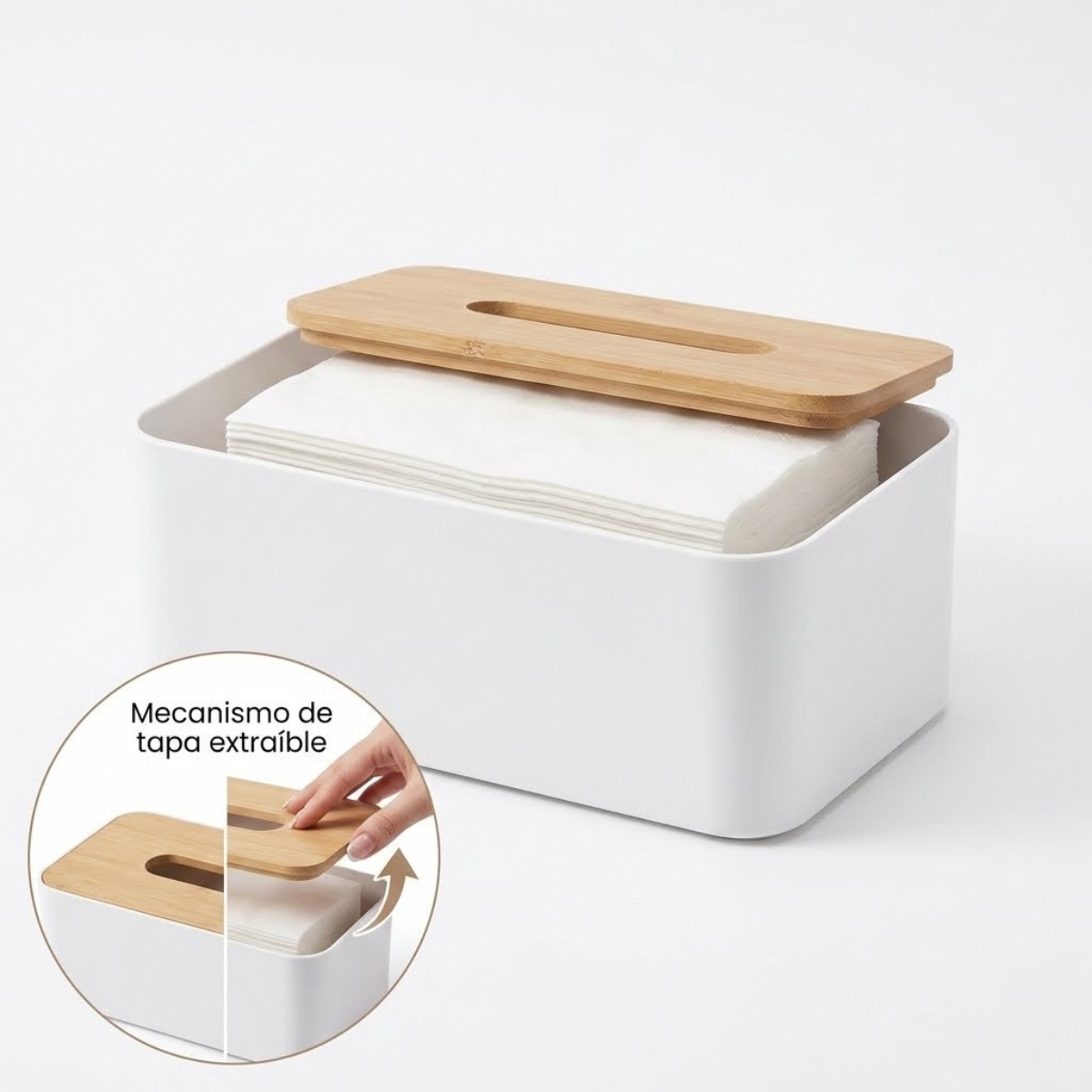 CAJA DISPENSADORA DE PAÑUELOS CON TAPA DISEÑO BAMBÚ - 1