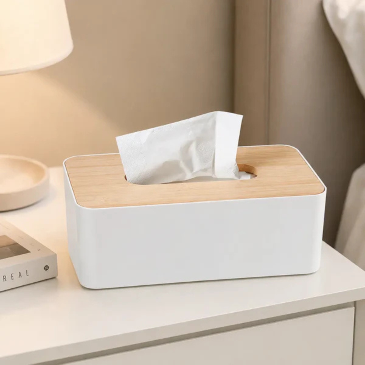 CAJA DISPENSADORA DE PAÑUELOS CON TAPA DISEÑO BAMBÚ - 3