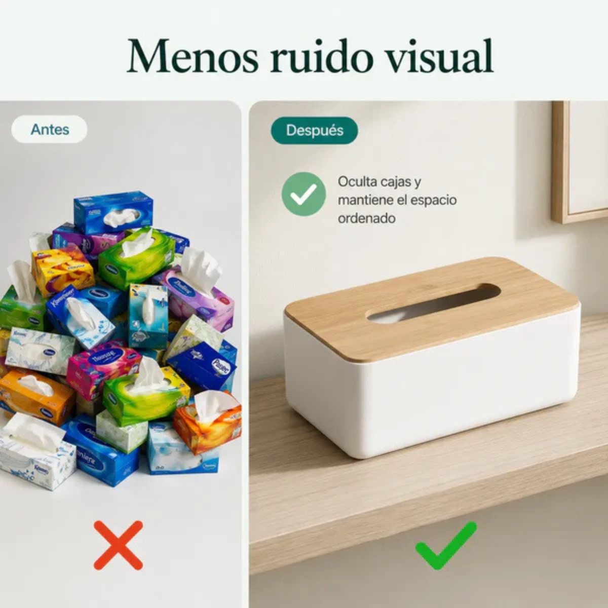 CAJA DISPENSADORA DE PAÑUELOS CON TAPA DISEÑO BAMBÚ - 5