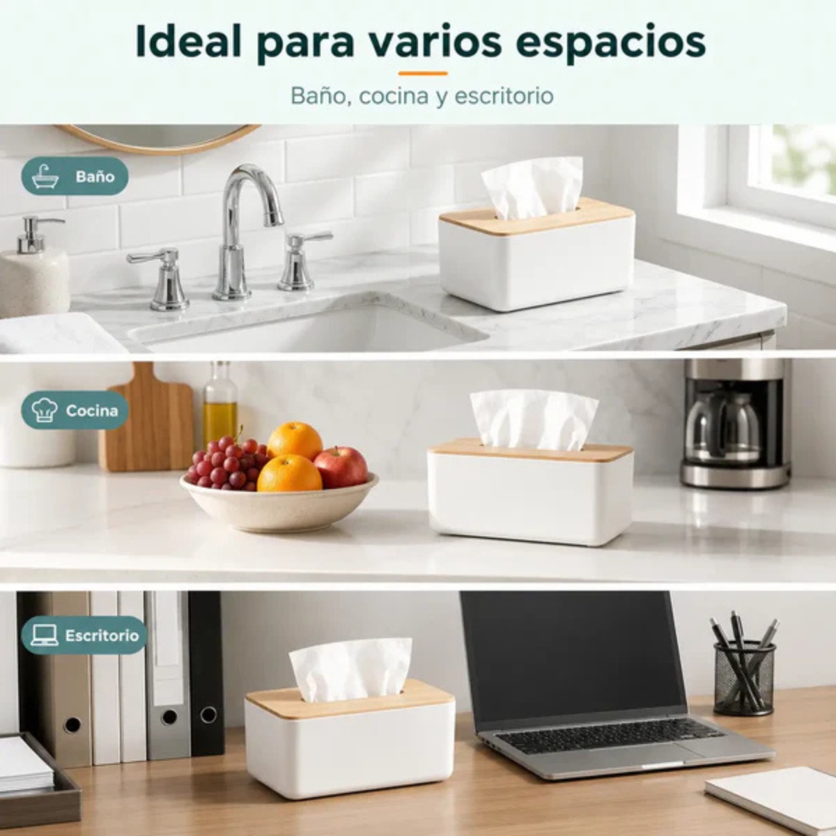 CAJA DISPENSADORA DE PAÑUELOS CON TAPA DISEÑO BAMBÚ - 6