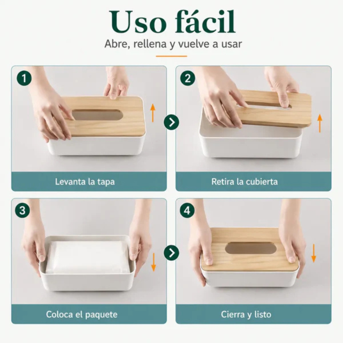 CAJA DISPENSADORA DE PAÑUELOS CON TAPA DISEÑO BAMBÚ - 7
