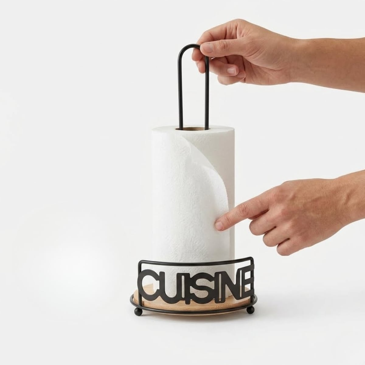PORTA PAPEL TOALLA CUISINE CON BASE DE BAMBÚ - 1