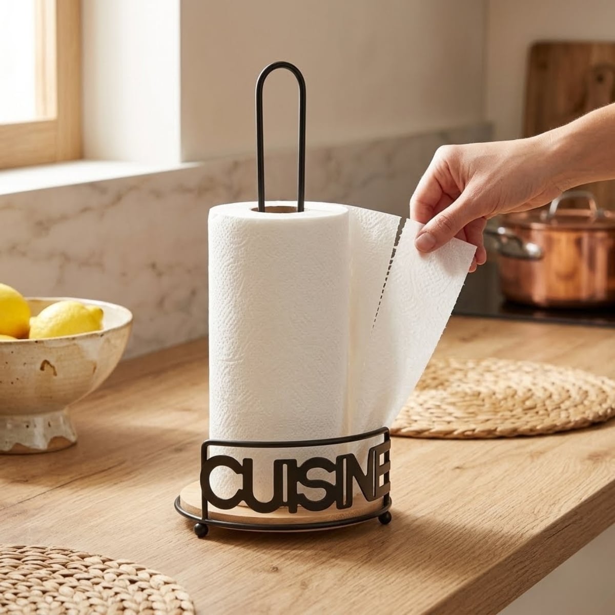 PORTA PAPEL TOALLA CUISINE CON BASE DE BAMBÚ - 2