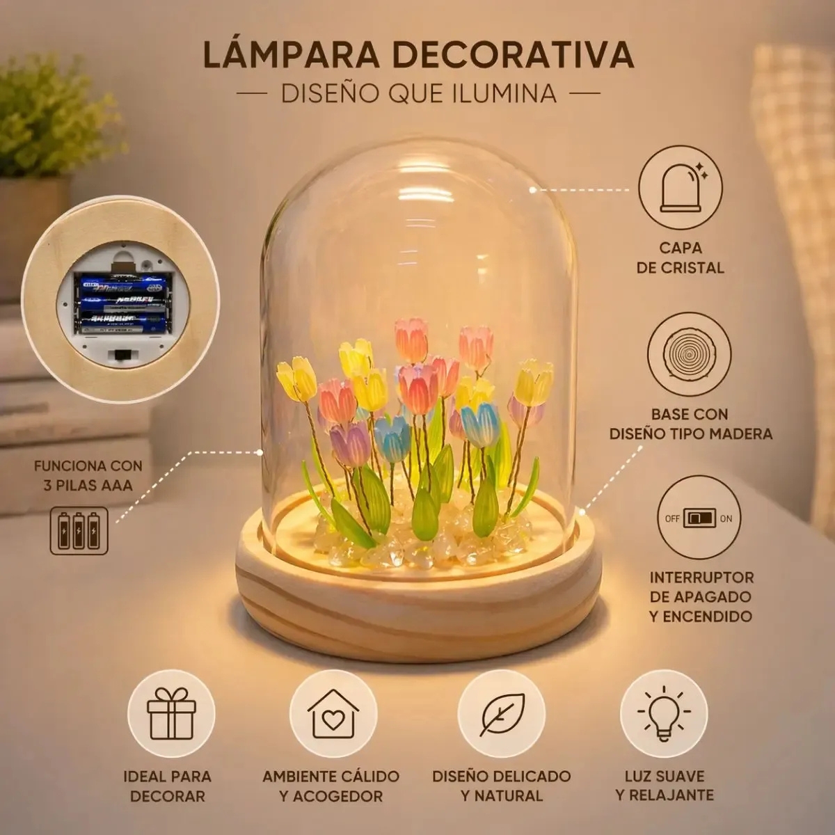 LÁMPARA CÚPULA DE TULIPANES DECORATIVA MIXTO - 4