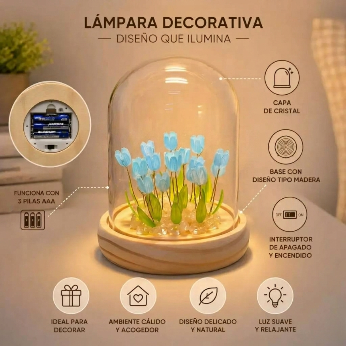 LÁMPARA CÚPULA DE TULIPANES DECORATIVA CELESTE - 4
