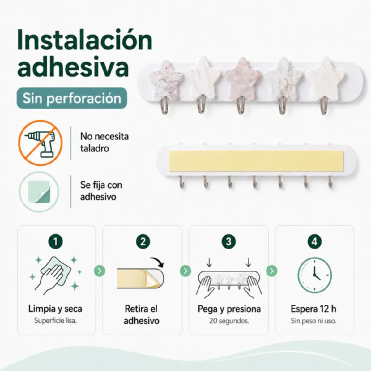 PERCHERO ADHESIVO DE 6 GANCHOS MÁRMOL ESTRELLA - 5