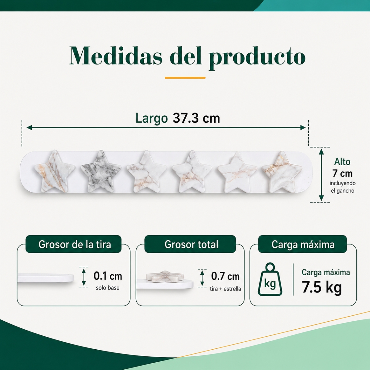 PERCHERO ADHESIVO DE 6 GANCHOS MÁRMOL ESTRELLA - 6