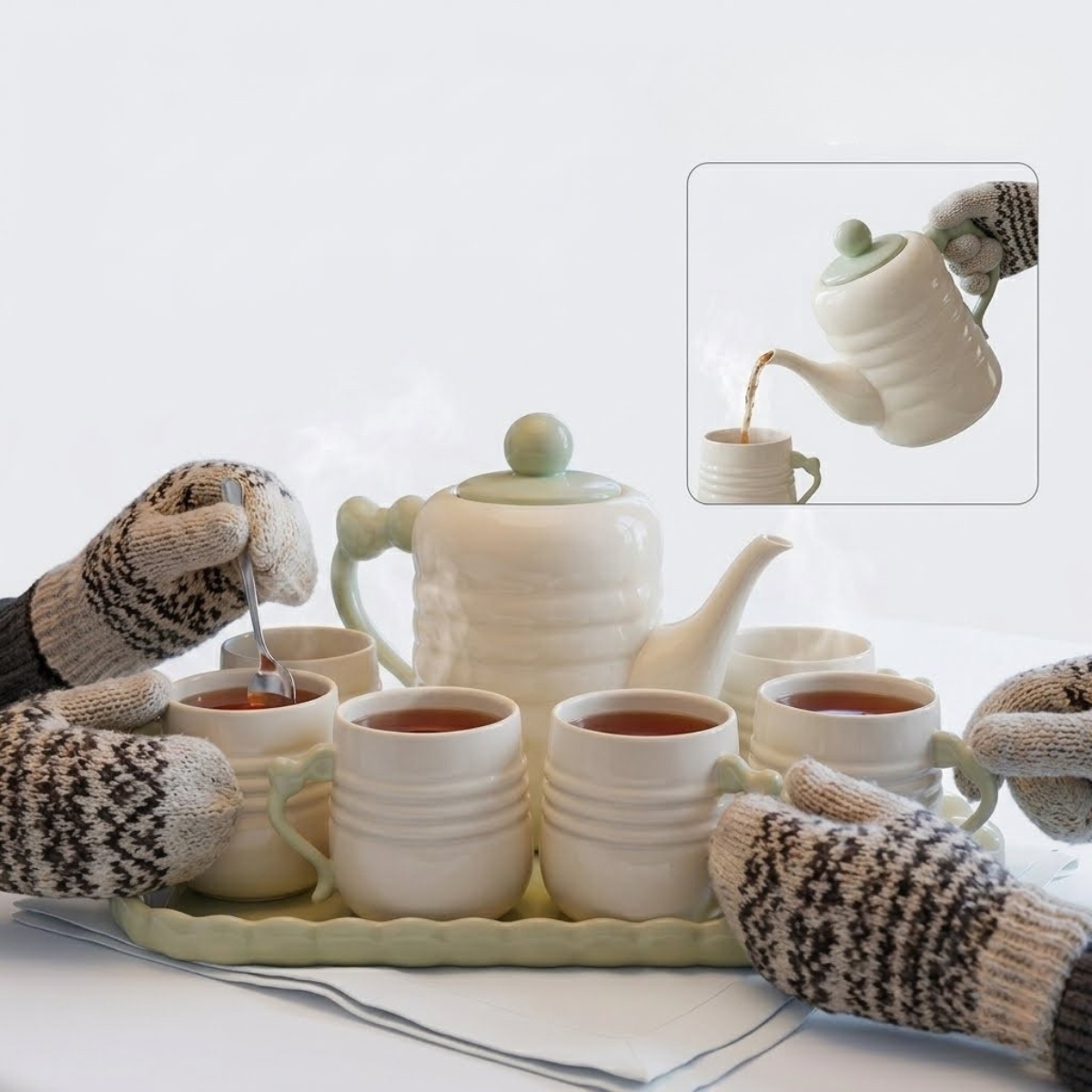 JUEGO DE TÉ DE 8 PIEZAS DE CERÁMICA NUVIA VERDE - 1