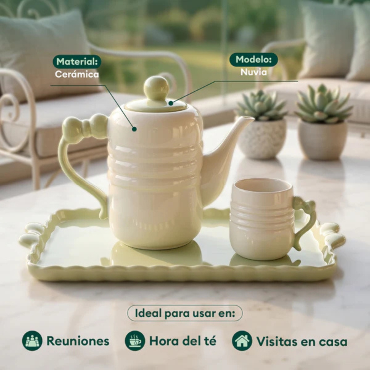 JUEGO DE TÉ DE 8 PIEZAS DE CERÁMICA NUVIA VERDE - 3