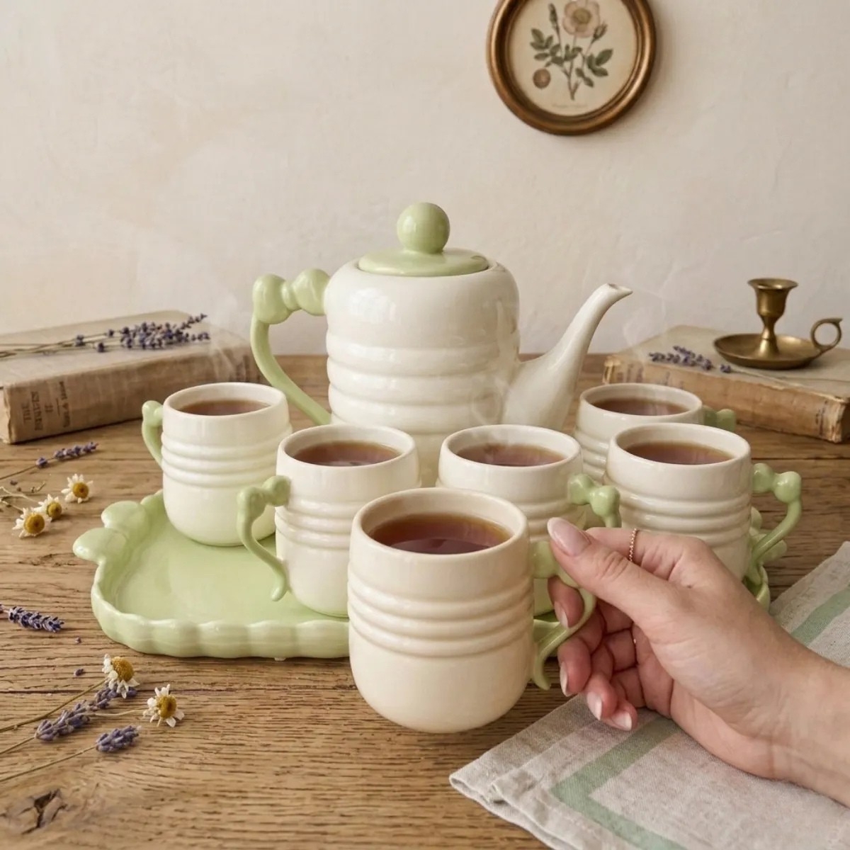 JUEGO DE TÉ DE 8 PIEZAS DE CERÁMICA NUVIA VERDE - 4