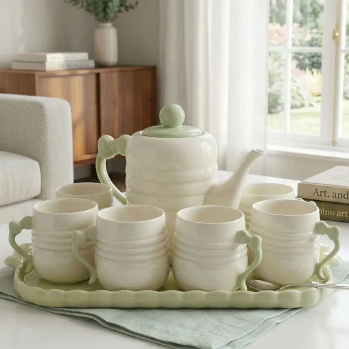 JUEGO DE TÉ DE 8 PIEZAS DE CERÁMICA NUVIA VERDE - 5