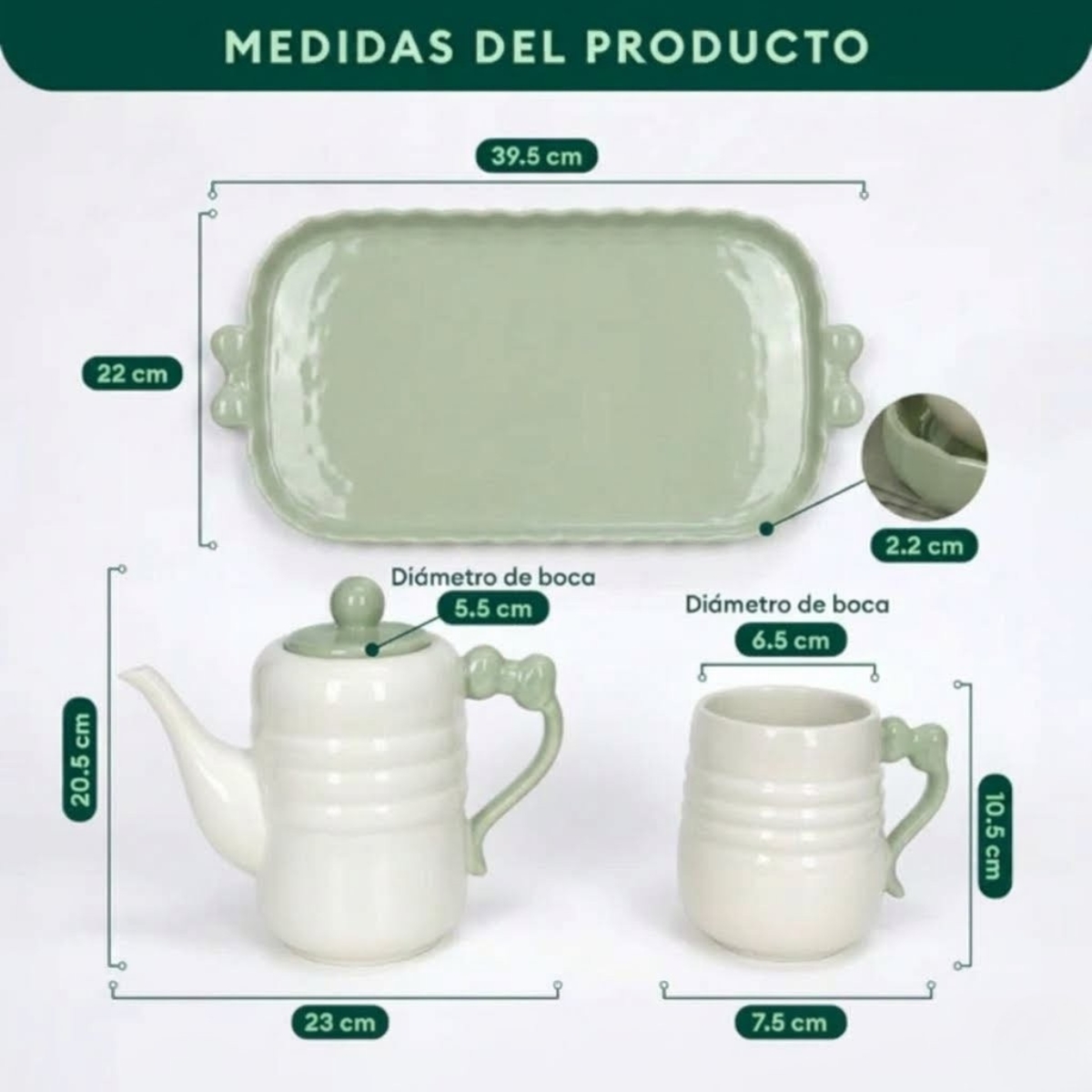 JUEGO DE TÉ DE 8 PIEZAS DE CERÁMICA NUVIA VERDE - 6
