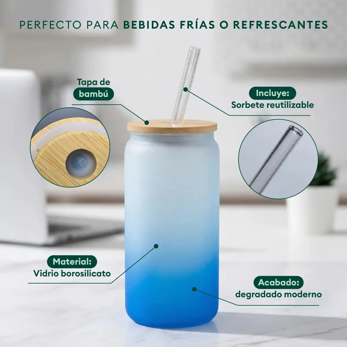 VASO NÓRDICO NEÓN DE VIDRIO 500 ML AZUL - 6